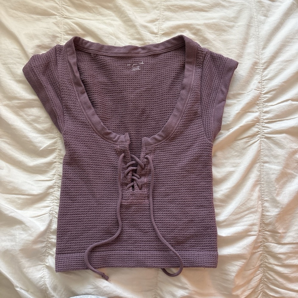 Out from Under Urban Outfitters Purple Lace-Up Knit Top
